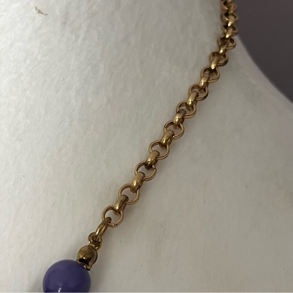 Elegant Purple and Gold Tone Statement Necklace - Picture 4 of 5